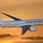 Japan Airlines flight Boeing 787 flying above the clouds