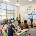 Students actively participating in a collaborative classroom using the Duaction learning method in 2025