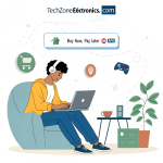 Person exploring flexible tech financing options on TechZoneElectronics.com finance