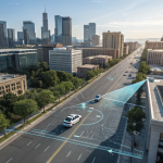 Lidar technology scanning an urban area with 3D point cloud mapping using Lidarmos system.