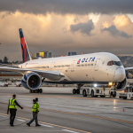 Delta Flight DL275 undergoing inspection at LAX after emergency diversion due to engine failure.