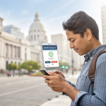 Latin American citizen using a mobile device to access Servicio Inmediato Nacional for online public services
