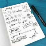 Various journal header ideas in a bullet journal with pens and stickers