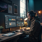 Multidisciplinary Quartist working with design, coding, writing, and analytics tools in a digital workspace.