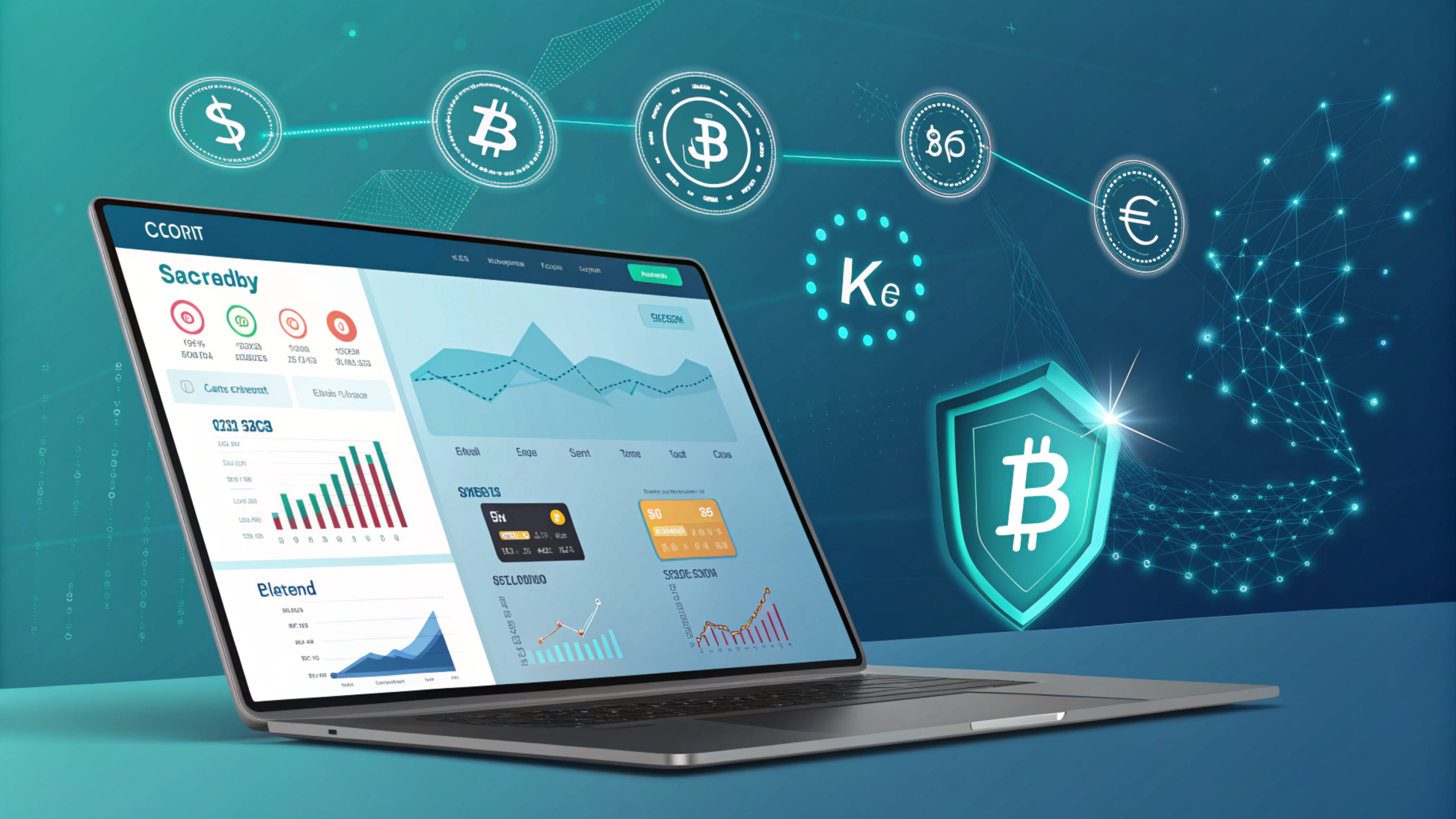 Coyyn.com dashboard with crypto coins, security shield, and digital banking features