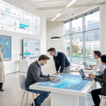 Professionals using smart technology and data dashboards in a modern workspace powered by Uvlack.