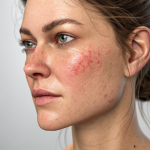 Rosacea is a common skin condition that causes redness, visible blood vessels, and flare-ups, often affecting the central face.
