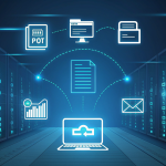 Digital transformation concept showing ceıvır converting data, communication, and content seamlessly through futuristic AI tools.