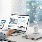 User browsing Trucofax news feed on laptop and smartphone with real-time updates.