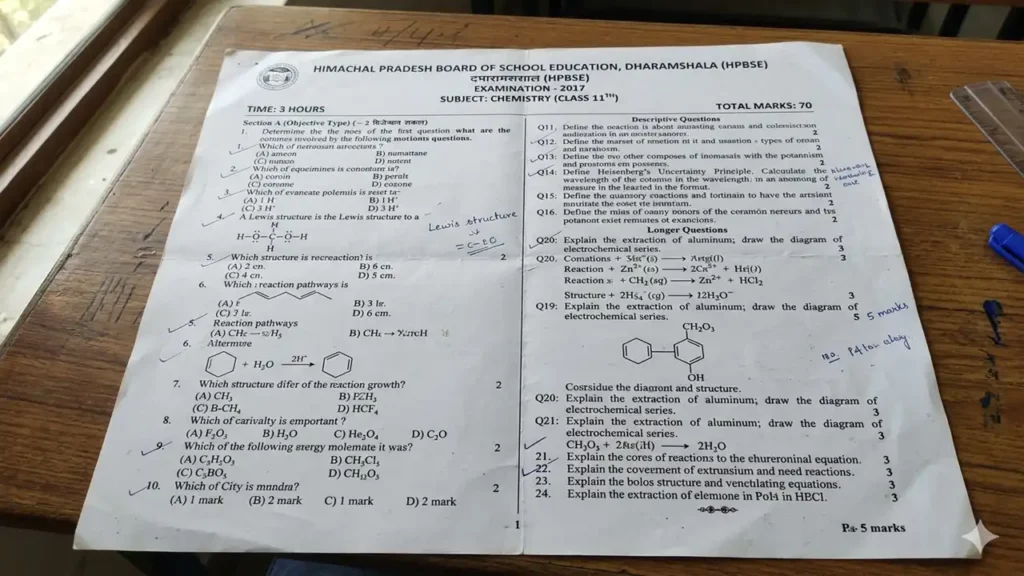 hp board 11th class chemistry question paper 2017