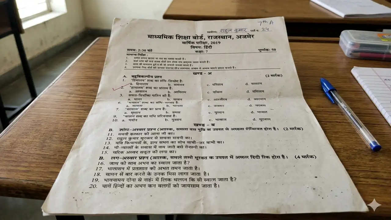hindi question paper 2019 7th class