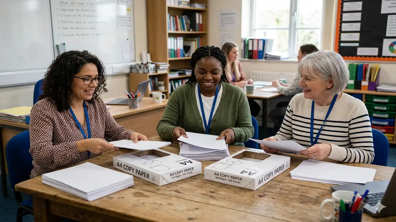 three teachers share 2 packs of paper equally